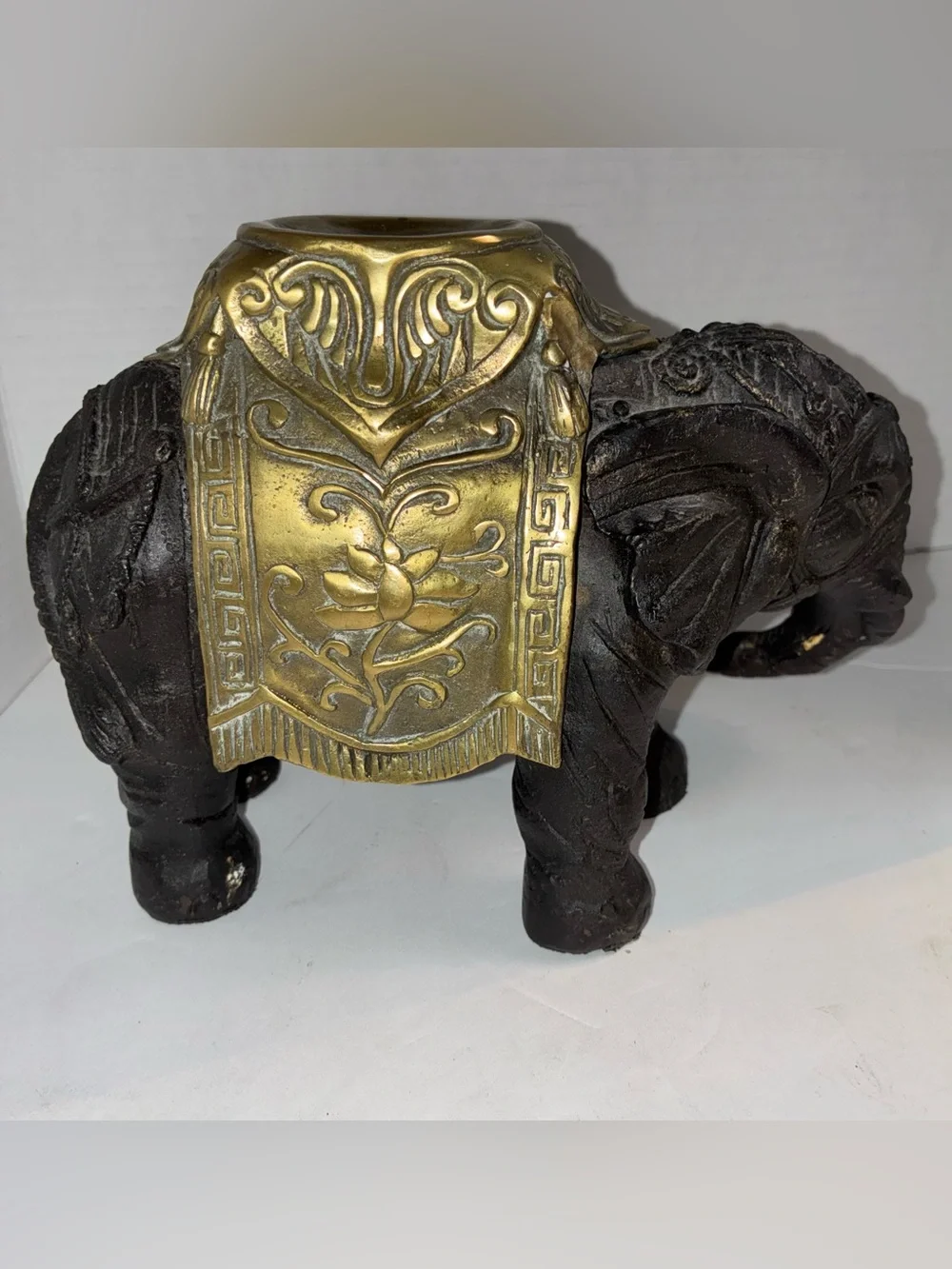 Late 19th Century Indian Antique Bronze Elephant Statue Ornate Brass Saddle